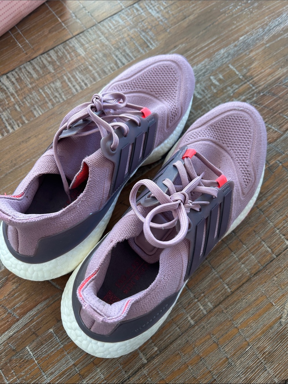 adidas Women's Pink Lavender Knit Running Shoes with White Soles